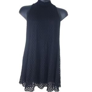 SOPRANO Black on Black Polka Dot Mesh Swing Dress | Small